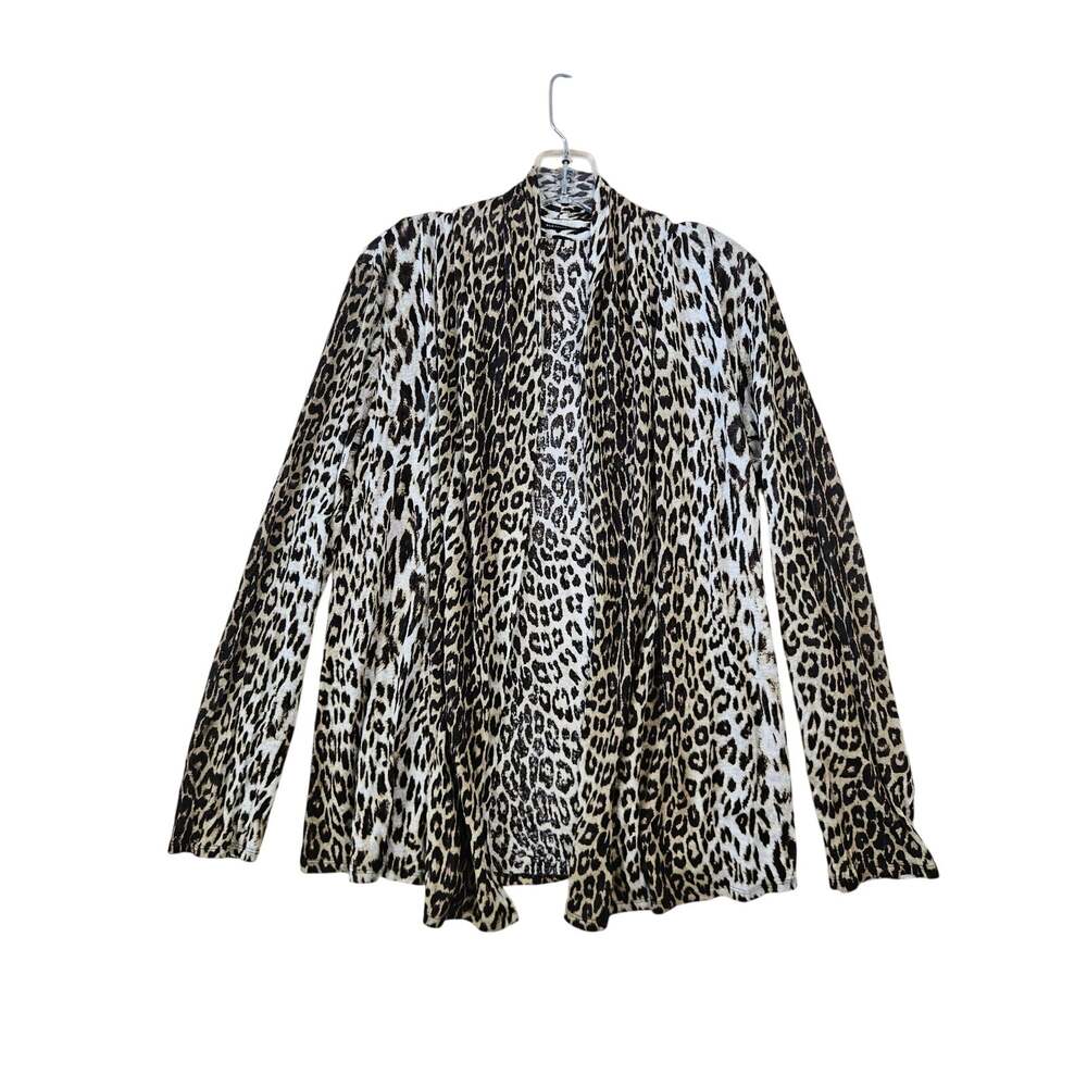 Elie Tahari Waterfall Cardigan Long Sleeve Leopard Print Babydoll Linen Silk